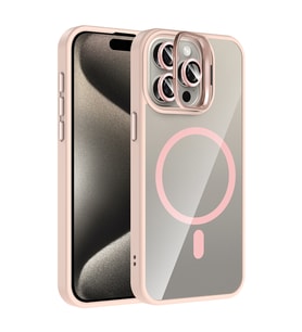 Apple iPhone 15 Pro Max Uyumlu Kılıf Standlı ve Kamera Lens Hediyeli M-Safe Şarj Özellikli Zore Etro Kapak (Pembe)