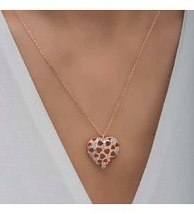 Gümüş Rose Bombeli Kalp Kadın Kolye