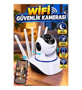 Akıllı Wifi Güvenlik Kamerası Gece Görüşlü Sensörlü Telefon Takip Özellikli