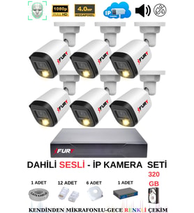 FURY Ip Güvenlik Kamera Seti 6 Kameralı Sesli 4mp Gece Renkli Su Geçirmez Ip5515s 320gb