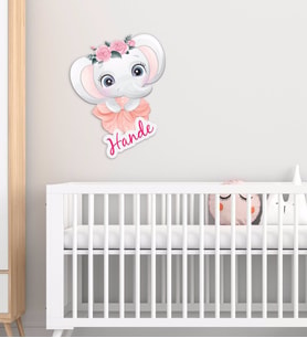 BK Gift Kişiye Özel Sevimli Fil Tasarımlı Çocuk Odası Ahşap Duvar Süsü-11 (Beyaz)
