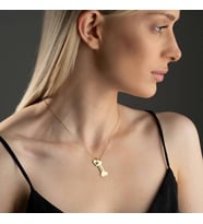 Kişiye Özel 925 Ayar Gümüş Kemik Tasarım İsim Kalp Pati Charm Kolye (Gold)