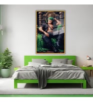Metal Çerçeveli Cam Tablo One Piece Karakteri Roronoa Zoro (Gold)