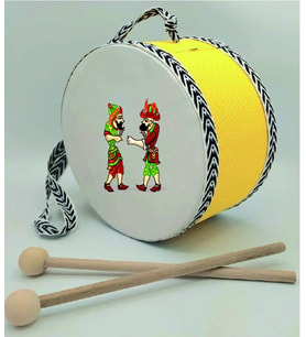 Hacivat Karagöz  Baskılı Deri Oyuncak Çocuk Davulu SARI  (1-5 YAŞ)