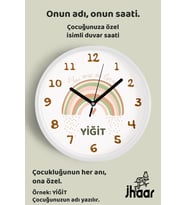 İsme Özel Pastel Gökkuşağı Çocuk Odası Duvar Saati Orta Boy 30 cm Beyaz Camlı Sessiz