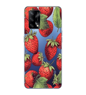 Oppo A74 Uyumlu Çilek Desenli Şeffaf Telefon Kılıfı