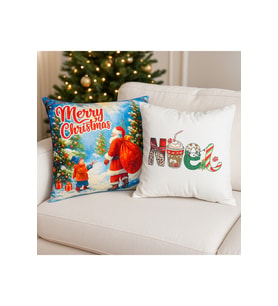 Çift Tarafı Baskılı Candy Christmas Desenli 2'li Set Kadife Kırlent Kılıfı Yılbaşı - Noel (Yılbaşı Kırmızısı)