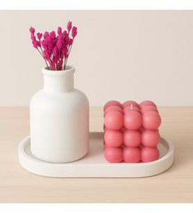 Dekoratif Bubble Mum ve Çiçekli Vazo Seti – Renk Seçenekli (Pembe)