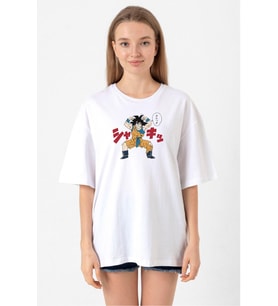 Dragon Ball Z Anime Angry Goku Beyaz Kadın Oversize Tshirt