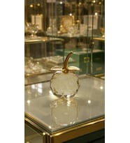 Sarı Kristal Elma Biblo Orta Boy 8.5 Cm Dekoratif Cam Elma Süsü Gold Yapraklı