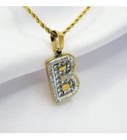ALC Collection Zirkon Taşlı B Harfli Şık Gold Ve Gümüş Renk Orijinal Çelik Kolye (Altın)