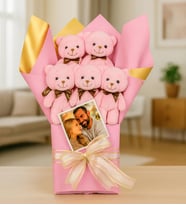 Kişiye Özel Fotoğraflı Peluş Ayıcık Buketi (Pembe)