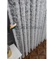3 Kat Pileli-Şal Desen Fransız Dantel Dökümlü Modern Tül Perde (Model 1)