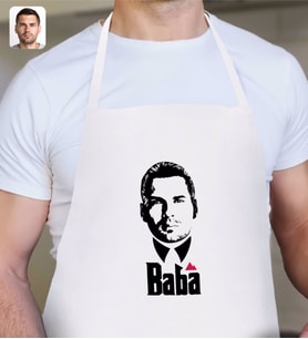 BK Gift Kişiye Özel Godfather Baba Silüet Tasarımlı Beyaz Mutfak Önlüğü-13