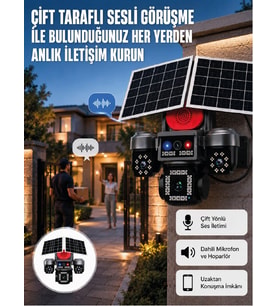 LED Projektörlü Sirenli Güneş Enerjili Akıllı Güvenlik Kamerası