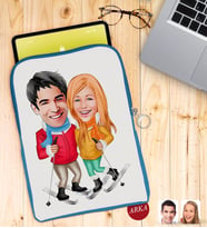 BK Gift Kişiye Özel Sevgililer Karikatürlü Taşınabilir Koruyucu Tablet Kılıfı & Organizer Çanta - Mavi-107