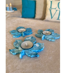 Üçlü Tealight Mumluk,Dekoratif Mumluk,Hediyelik Mumluk,Yaprak Şekilli Mumluk
