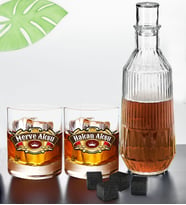 BK Gift Kişiye Özel İsimli DTF Chivas Tasarımlı İkili Viski Kadehi, Viski Taşı ve Karaf Seti-2, Arkadaşa Hediye, Sevgiliye Hediye
