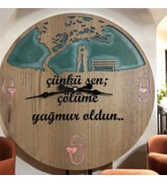 Ahşap Desen Duvar Saati - Çünkü Sen - Sevgiliye Hediye - Epoksi Reçine Kaplamalı - 40 cm (Çok Renkli)