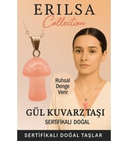 Sertifikalı Mantar Model Gül Kuvars Taşı Kolye - Ruhsal Denge Veren Doğal Taş Kolye (Çok Renkli)