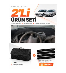 TOYOTA COROLLA TERRA E110 (1997-2002) Uyumlu Torpido Örtüsü + Deri Bagaj Çantası Seti - Siyah