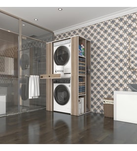Kenzlife çamaşır-kurutma makinesi dolabı umare crd 187*110*60 çekmeceli raflı banyo (Beyaz)