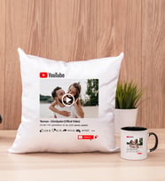 Kişiye Özel Youtube Tasarım Fotoğraflı Kare Yastık ve Siyah Kupa