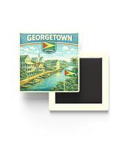 Retro Guyana Georgetown Şehri Temalı Vintage Buzdolap Magneti – 9x9 cm
