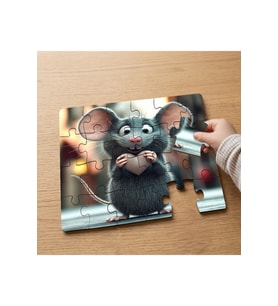 Kalp Tutan Sevimli Fare Tasarımlı 24 Parça Ahşap Çocuk Puzzle MPK0074