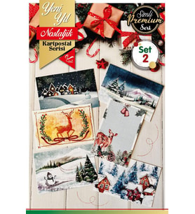 6'lı Simli Yılbaşı Kartpostal Seti Yeni Yıl Tebrik Kartı Nostalji 2-T593