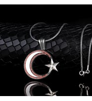 925 AYAR GÜMÜŞ MİKRO TAŞLI AYYILDIZ MODEL 2 MADALYON KOLYE