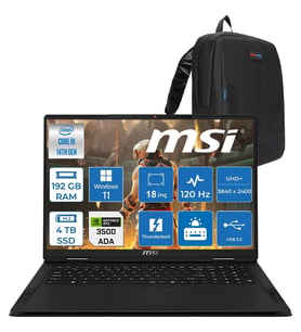 MSI Msı Creatorpro X18 Hx A14VKSG-481TR Intel Core I9 14900HX 192GB Ddr5 4tb SSD Windows 11 Pro Rtx 3500 Ada Gddr6 12GB 175W 18 Inç Uhd+ (3840×2400) 120Hz Mobil Iş Istasyonu 481TRP26 + Zetta Çanta