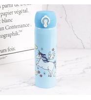 Çılgıntrend Çocuklara Özel İsim Yazılı Unicorn Tasarımlı Termos Matara (Mavi)