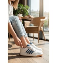Enoch Kadın Spor Ayakkabı Şeritli Kauçuk Görünümlü Tabanlı Casual Sneaker