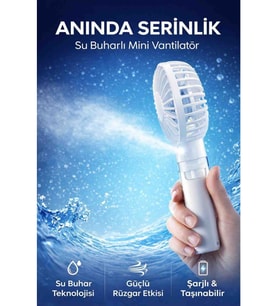 Mini Vantilatör Şarjl Edilebilir El Fanı Su Buharlı ,masaüstü ve Taşınabilir El Fanı,3 Hız Kademeli Beyaz