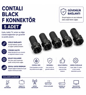 Contalı Black F Konnektör 5'li