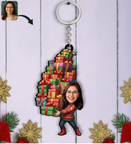 BK Gift Kişiye Özel Kadın Yılbaşı Karikatürlü Ahşap Anahtarlık -16, Yeni Yıl Hediyesi, Yılbaşı Hediyesi