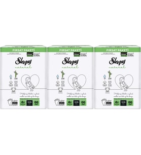 Sleepy Bebek Bezi Naturel Beden:4+ (9-16KG) Maxi Plus 198 Adet Aylık Fırsat Pk (Beyaz)