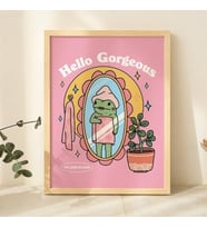 ÇERÇEVELİ Merhaba Güzel Kurbağa Baskısı, Pozitif Kız, Pembe Retro Posterler, Y2K Baskıları