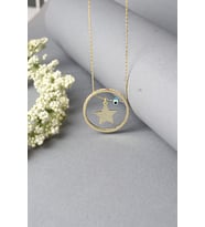 Yıldız Kolye Yuvarlak Zirkon Taşlı 925 Ayar Gümüş Kolye (Gold)