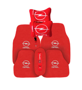 Opel Nakışlı Kırmızı Oto Halı Paspas  Opel Kırmızı Araç Seyahat Boyun Yastığı & Opel Oto Aksesuar