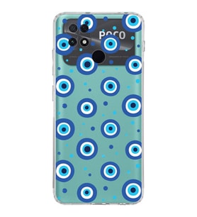 PrintiFy Xiaomi Poco C40 ile Uyumlu 1mm Slim Fit Nazar Boncuğu 1 Baskılı Şeffaf  Kılıf