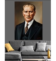 Takım Elbiseli Atatürk Portresi Dekoratif Kanvas - Mdf Ahşap Tablo