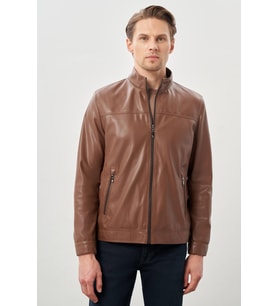 Koyu Kahverengi Suni Deri Hakim Yaka Düz Yırtmaçsız Tam Astar Slim Fit Casual Deri Mont 1038245151