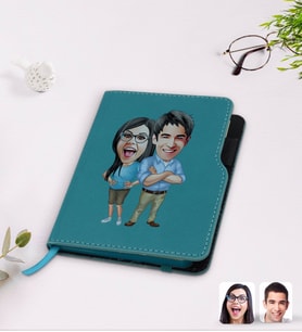 BK Gift Kişiye Özel Sevgililer Karikatürlü Turkuaz Termo Deri Defter-101