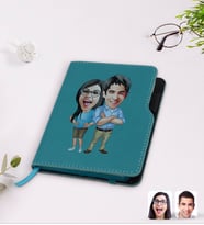 BK Gift Kişiye Özel Sevgililer Karikatürlü Turkuaz Termo Deri Defter-101