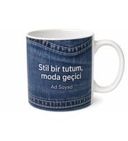 Kot Kumaş Efektli Özel Tasarım Baskılı Porselen Kupa Bardak Hediye