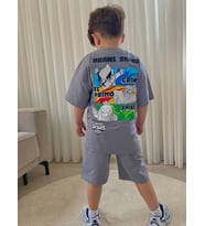 Cg Kids Brawl Stars tshirt ve şort alt üst takım sırt baskı detaylı (Gri)