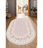 Dijital Baskılı Kaymaz Taban Yıkanabilir Oval Salon Halısı Mutfak Halısı Yolluk NDO-HK-172 (Pembe)
