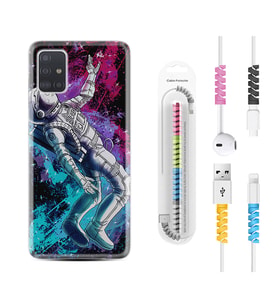 Samsung a71 A72 A73 A7 A9 2018 C7 C9 Kılıf Kablo Koruma Spiral Silikon Astronot Signs 1753